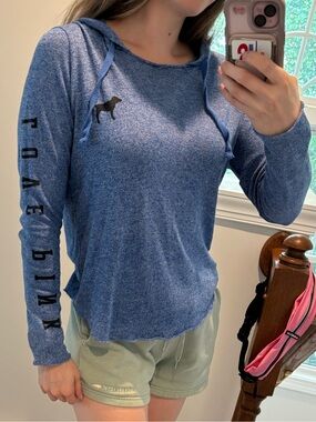 VS Pink Lightweight Long Sleeve Blue Shirt with Hoodie